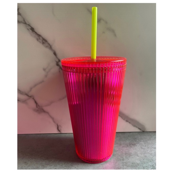 NEW Starbucks 2023 Summer Pleated Neon Magenta Grande Tumbler - Picture 2 of 2